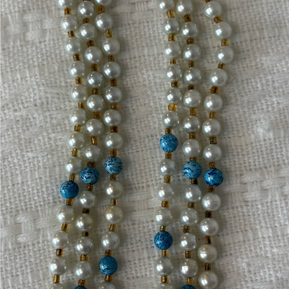 Elegant Pearl and Blue Bead Necklace